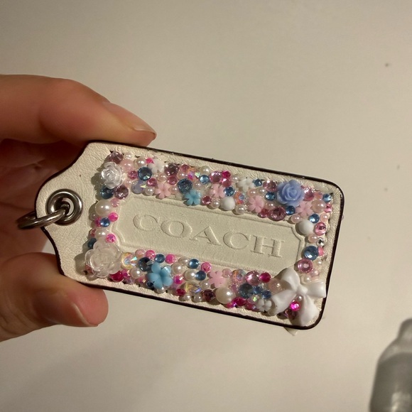 Coach Accessories - Coach White Leather Embellished Tag with Pastel Beads